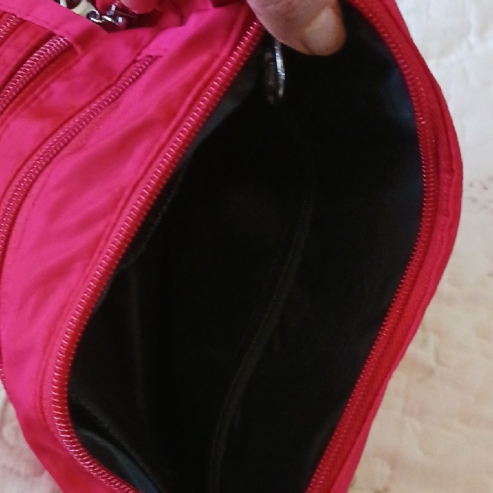 Red Nylon Crossbody Bag with Multiple Zip Compartments - Picture 4 of 5